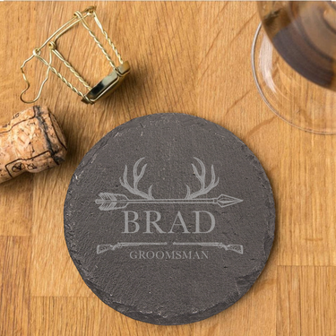 Round Groomsmen Slate Coasters for Wedding | Personalized Wedding Coasters